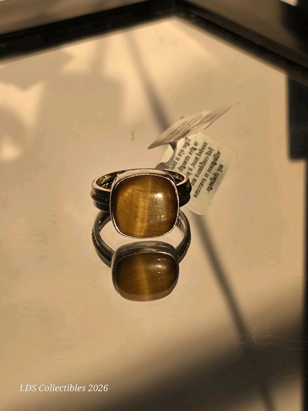 Vintage Large Butterscotch Tiger Eye Sterling Silver Ring Size 9 ~Statement Ring